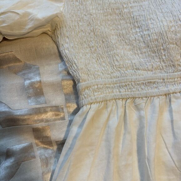 White Dress Size L Halter Top Smocked Puff Sleeves - Picture 9 of 9